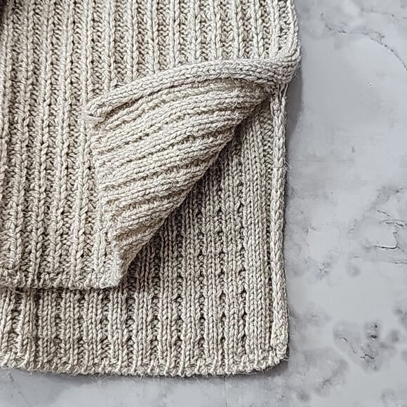 Womens Sz XL Tan Silver Metallic Thread Cable Knit V-neck Tunic Sweater - Picture 7 of 13